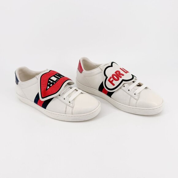 Gucci Blind for Love Ace Sneakers Size 37 US 7 White Removable Patch Low Top